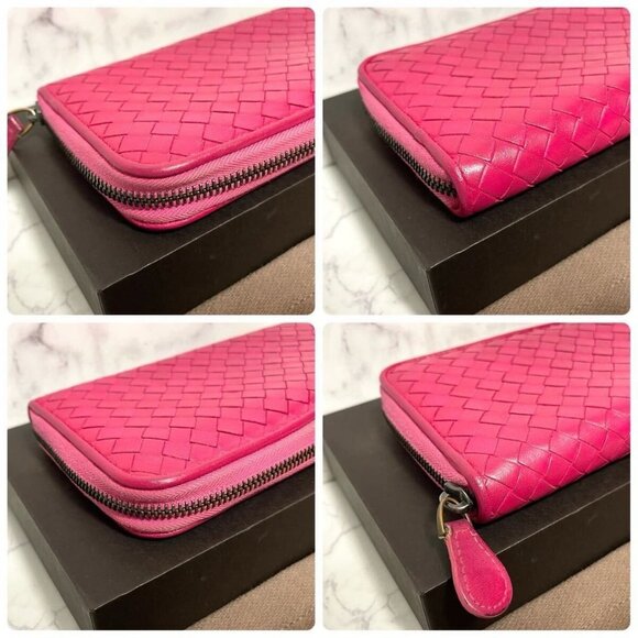 Authentic Bottega Veneta Intrecciato Nappa Zip Around Wallet Pink - Picture 9 of 9